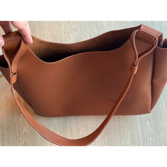 Neiman Marcus Vegan Leather Tote Shoulder Bag Handbag Cognac Brown ~ So Lovely - Picture 4 of 8